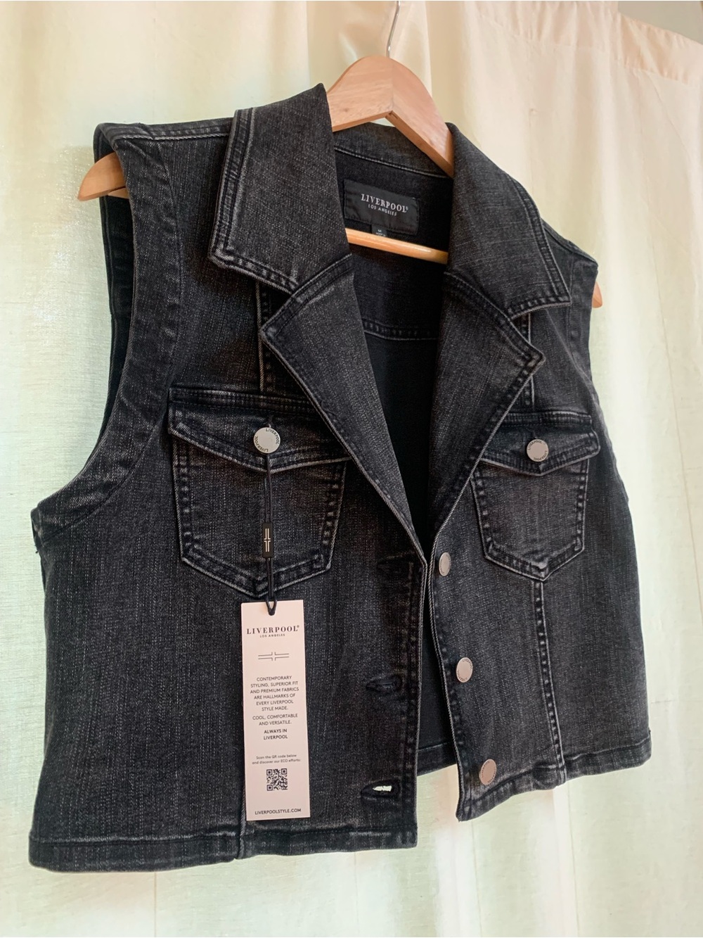 Black Washed Denim Crop Vest | Size M | NWT